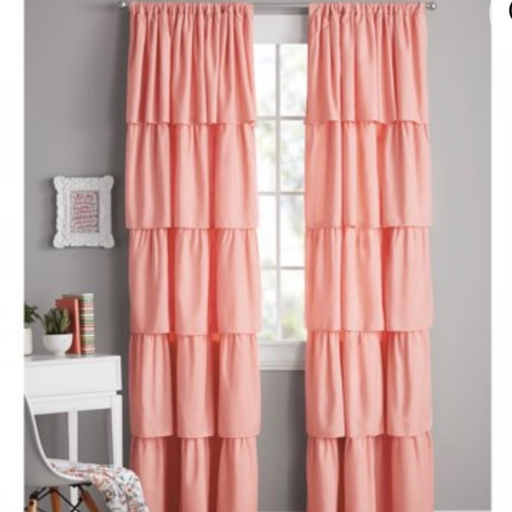 Blush colored ruffle curtains